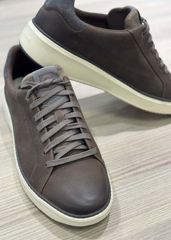 COLE HAAN - Men's GrandPro Topspin Sneakers Nubuck Morel/Grey Pinstripe