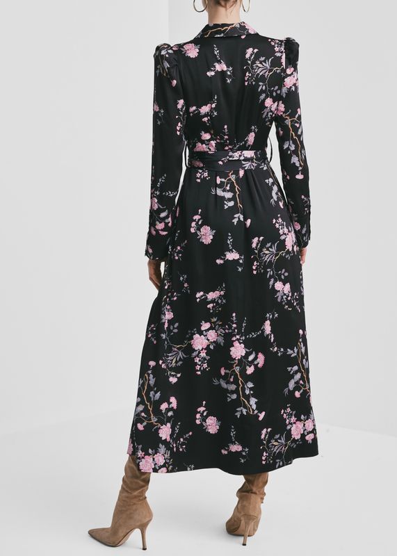 BYTIMO - Satin Belt Midikjole Midnight Garden 2610583 476