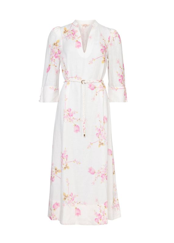 BYTIMO - Linen Shift Midikjole Pink Bloom 2620523 615