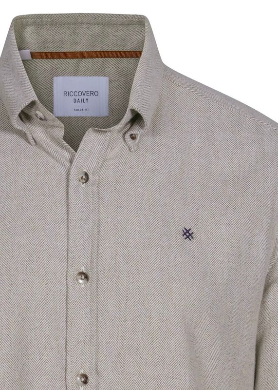 RICCOVERO - M Cambridge Tailor Fit Skjorte Light Beige Herringbone 5311-128